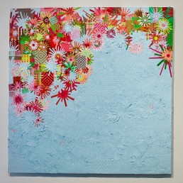 Bougainvillea Sky - 2010 | Found paper, Plastic, Acrylic on wood | 48 x 48 in | Private Collection, Camarillo, CA