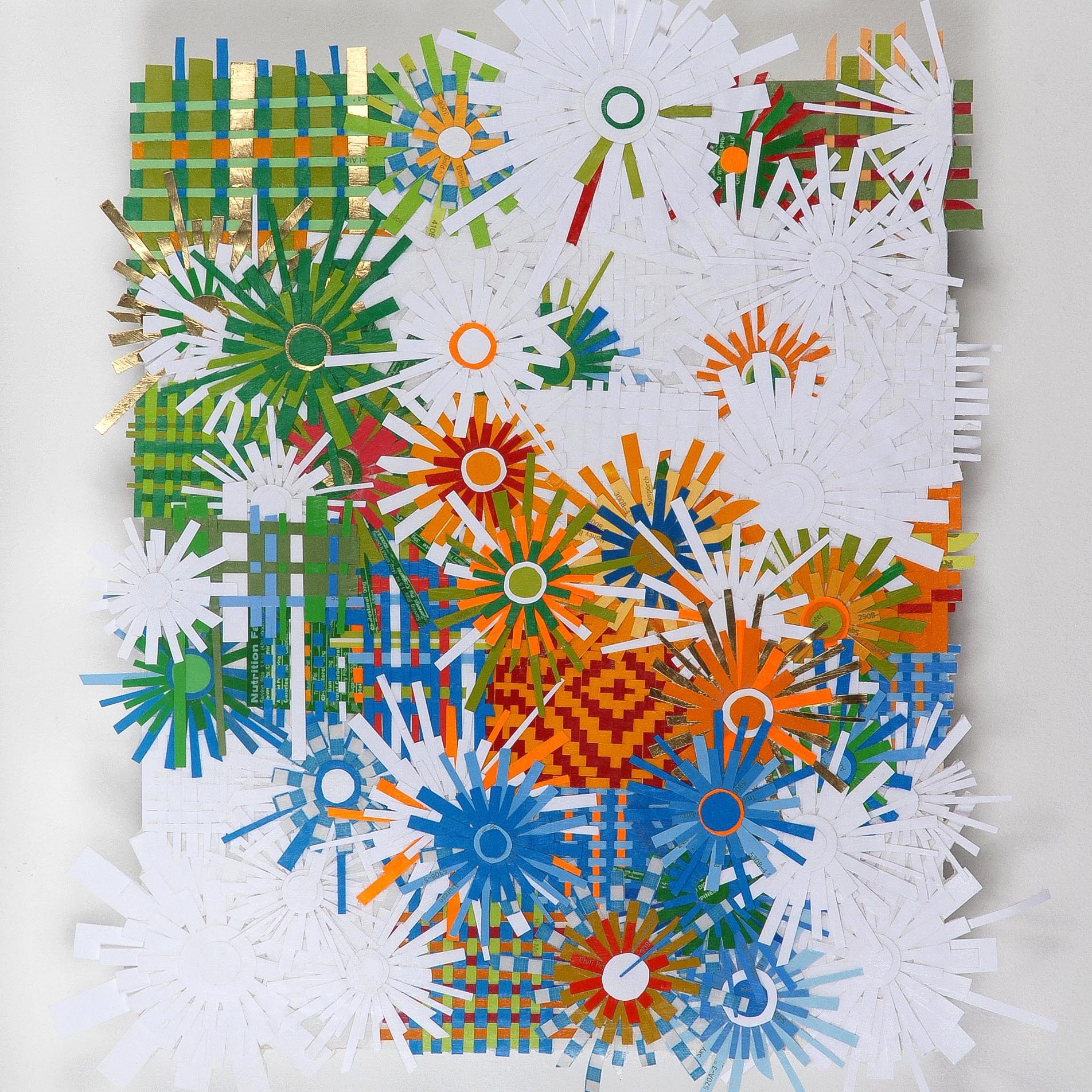 Orange Eclipse - 2009 | Found paper, plastic, and acrylic on wood | 17 x 14 in | Private Collection, Washington, D.C.