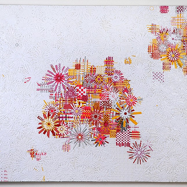 Snowflakes - 2008 | found paper and acrylic on wood | 48 x 60 in