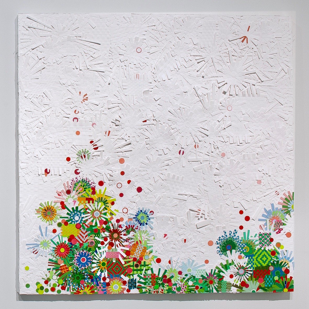 Strawberry Fields - 2010 | Found paper, plastic, and acrylic on wood | 48 x 48 in | Private Collection, Ventura, CA
