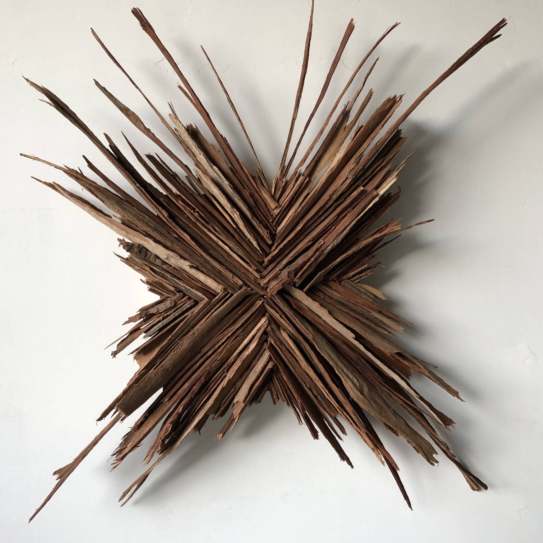 Exploded Sky – 2019 | Eucalyptus tree bark, acrylic medium, wood glue on wood panel | 24 x 24 in